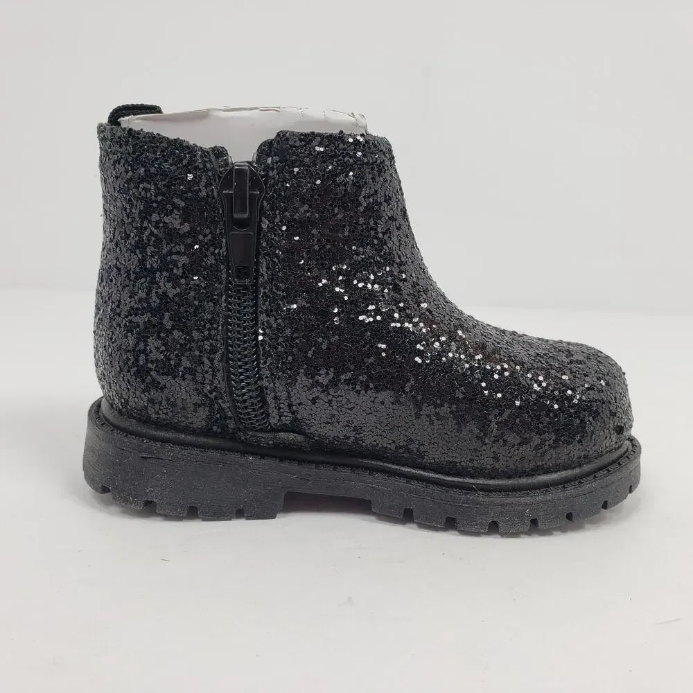 Carters Bessy Toddler Girls Size 5 Black Sparkle Glitter Casual Chelsea Boots